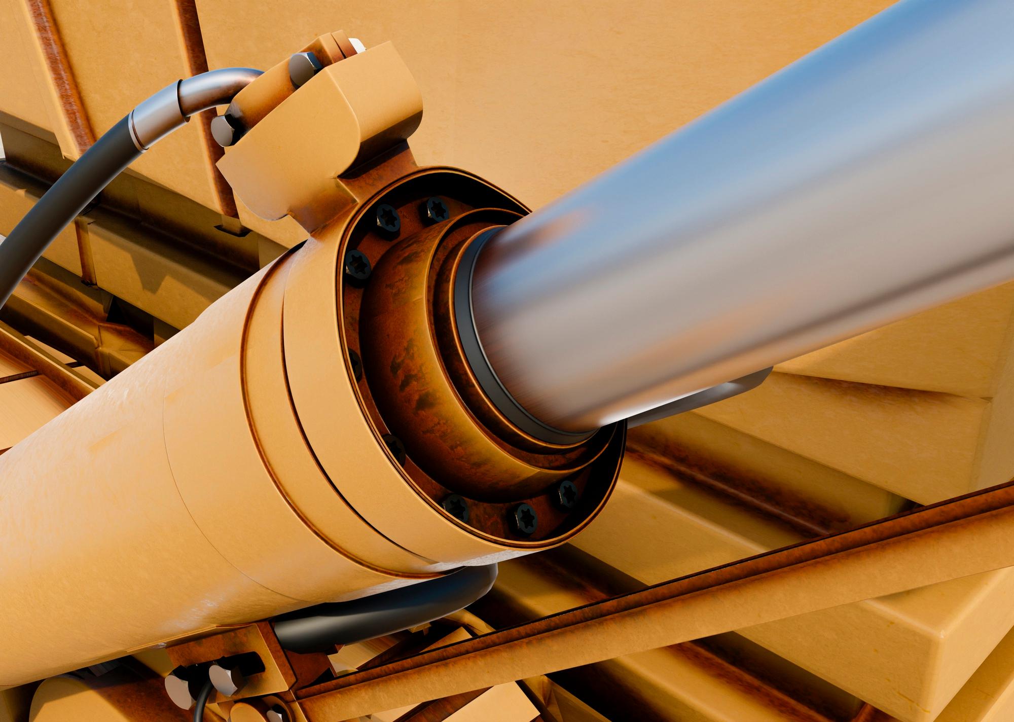 Hydraulic cylinder and polished rod in close-up